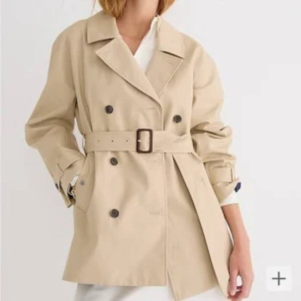 J. Crew Short Trench Coat in Vintage Khaki Size Large NWT